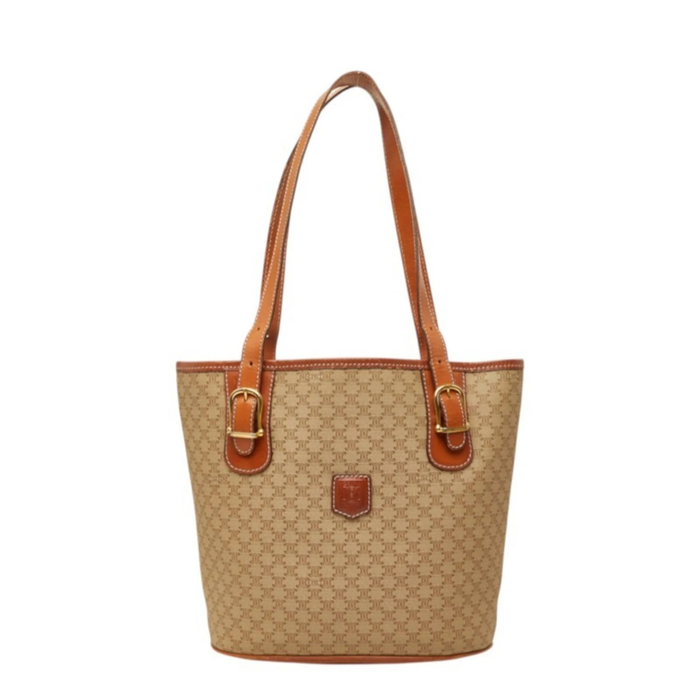 Celine Macadam Tote Bag Shoulder Beige Leather Women's CELINE